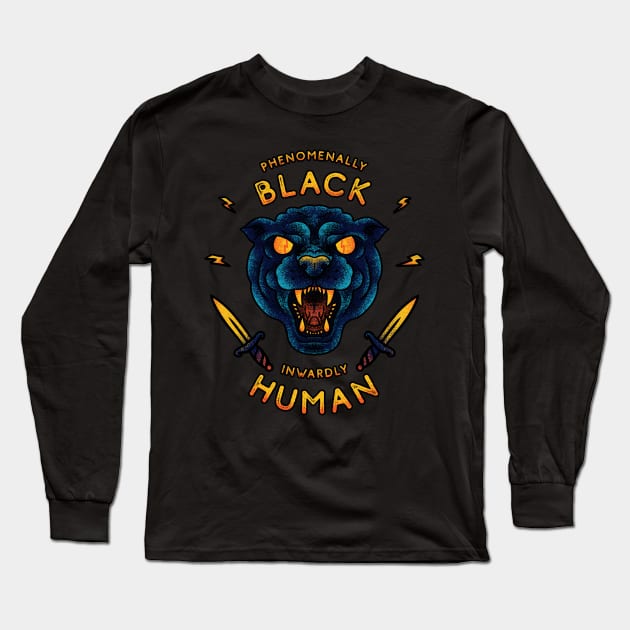 Phenomenally Black Inwardly Human | Black Panther Party | Black Owned BLM Black Lives Matter| Black Panthers |Tattoo Style Logo Long Sleeve T-Shirt by anycolordesigns